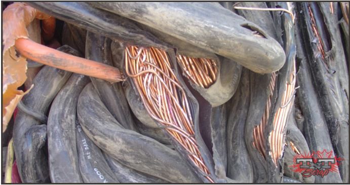 Scrap copper cable in its jacket
